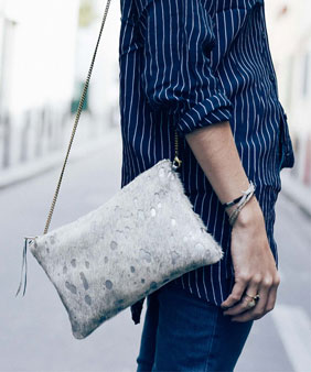 Woman wearing 1951 Maison Francaise Leather Handbag